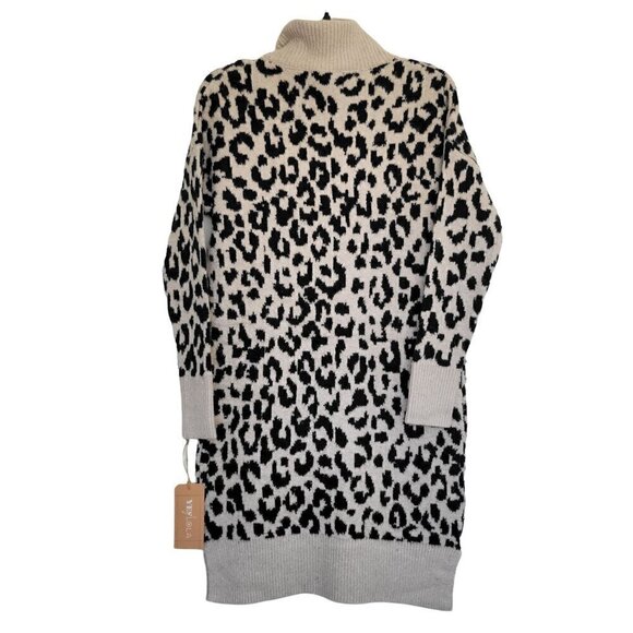 Leopard Print Knit Dress Oatmeal/Black Turtleneck | Women Oversized S/ or M - Picture 2 of 10